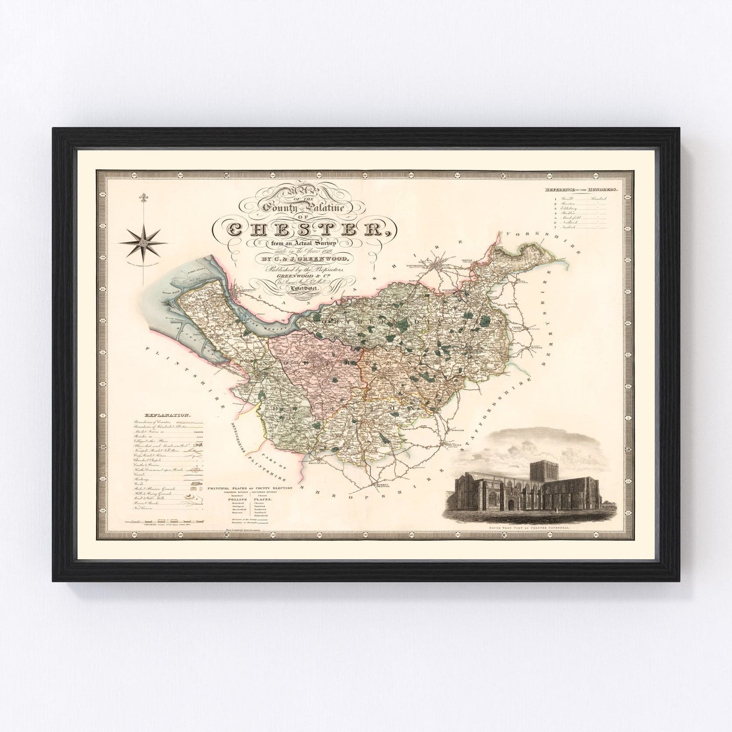 Vintage Map of Map of the county palatine of Chester England, 1830