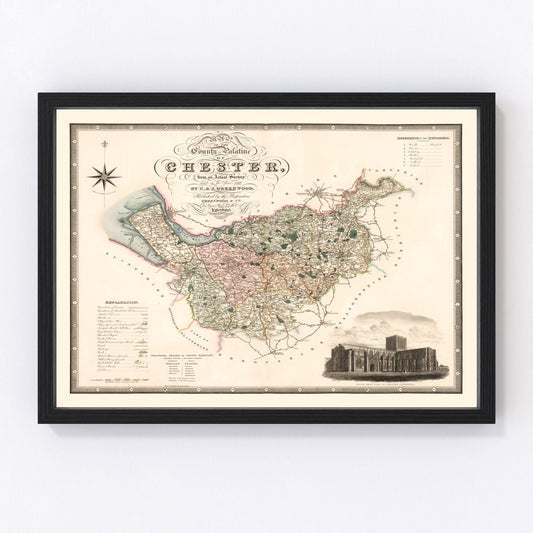Vintage Map of Map of the county palatine of Chester England, 1830