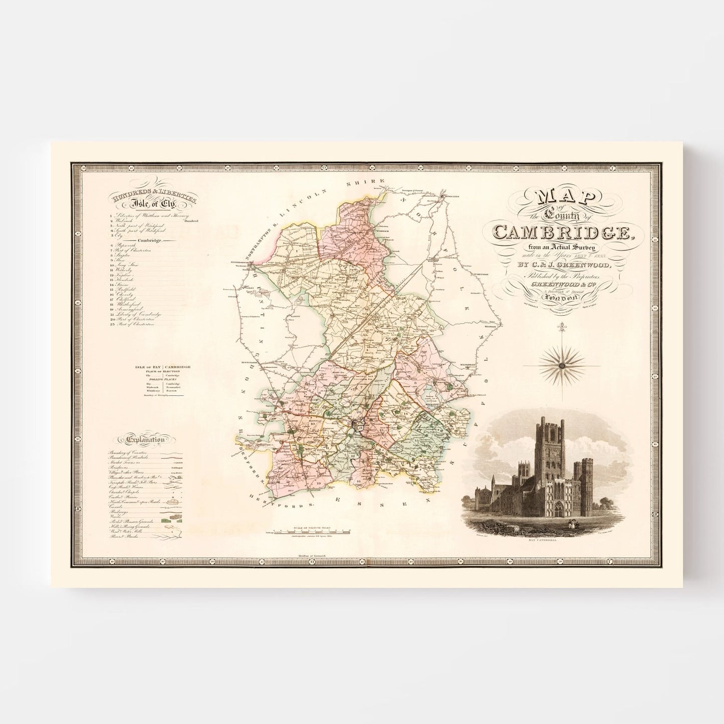 Vintage Map of Cambridge England, 1834