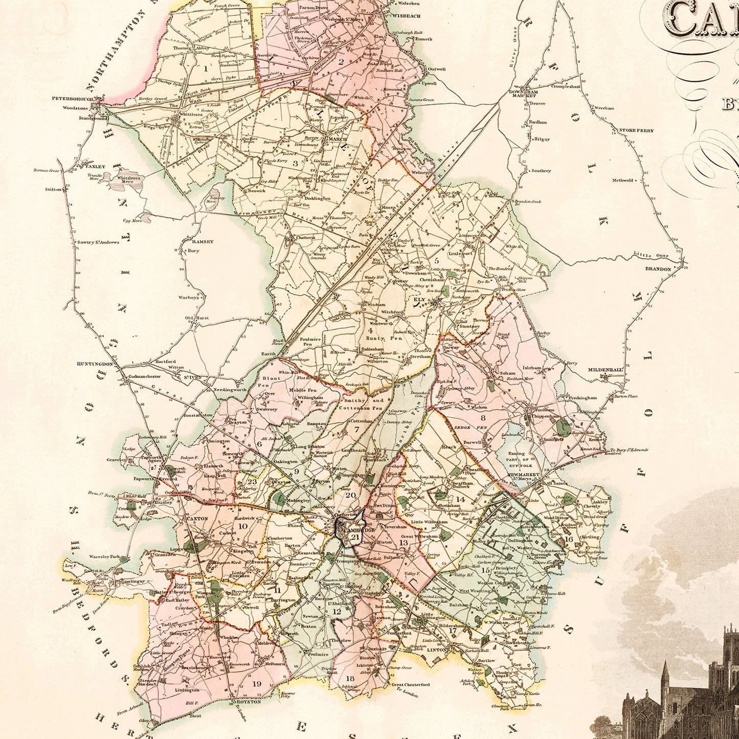 Vintage Map of Cambridge England, 1834