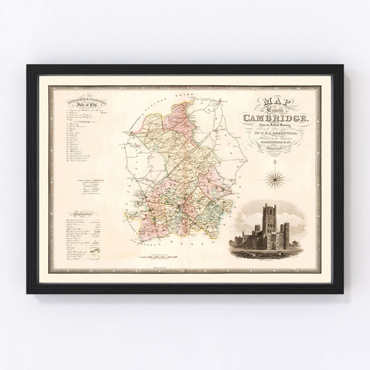 Vintage Map of Cambridge England, 1834