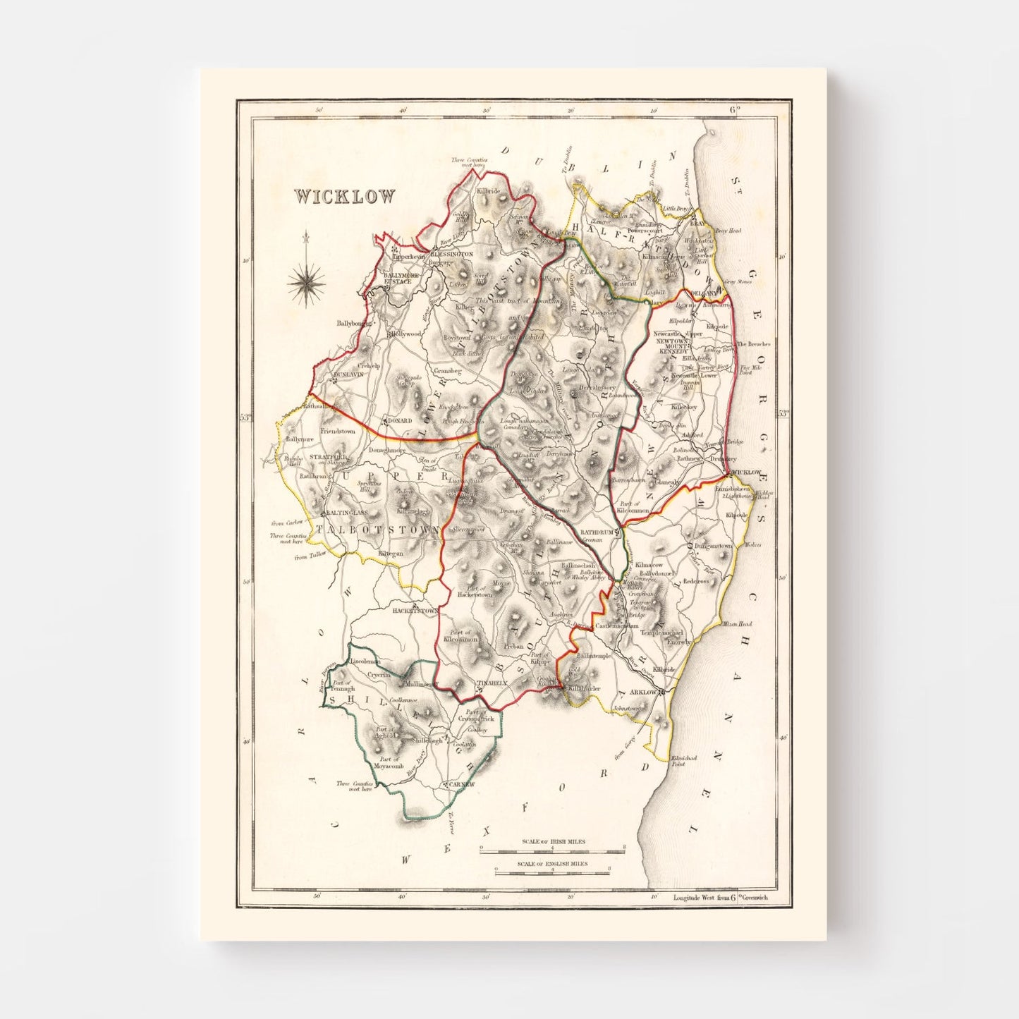 Vintage Map of Wicklow County Ireland, 1846