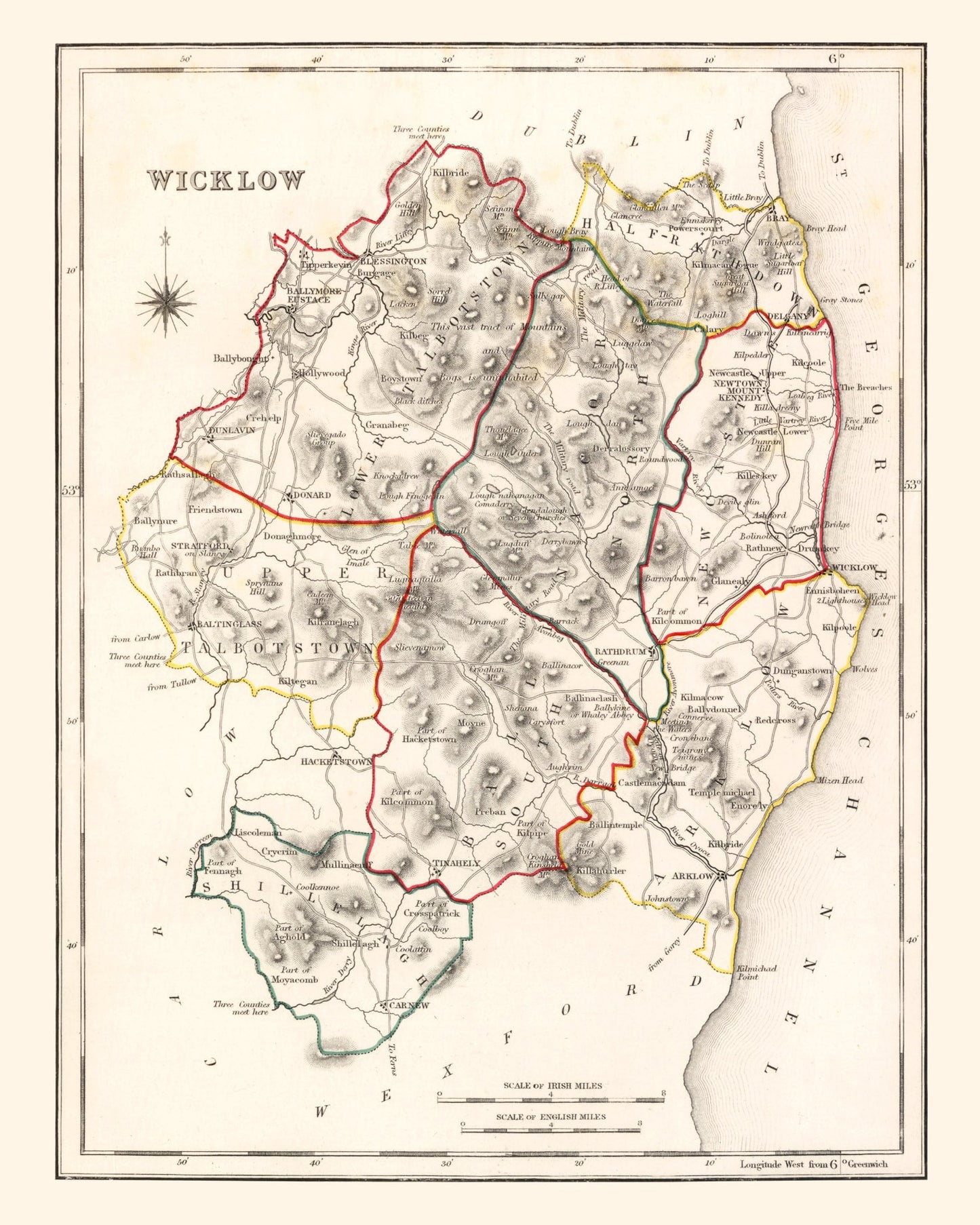 Vintage Map of Wicklow County Ireland, 1846