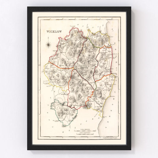 Vintage Map of Wicklow County Ireland, 1846