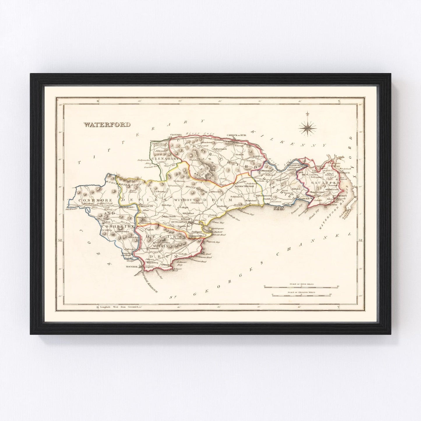 Vintage Map of Waterford County Ireland, 1846