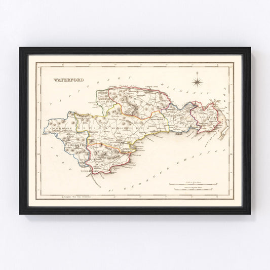 Vintage Map of Waterford County Ireland, 1846