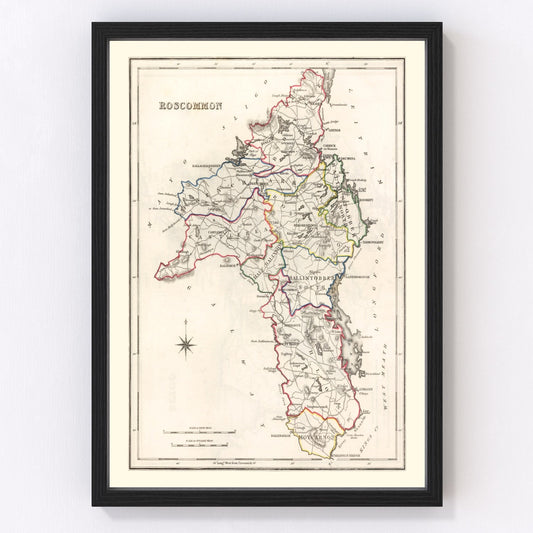 Vintage Map of Roscommon County Ireland, 1846