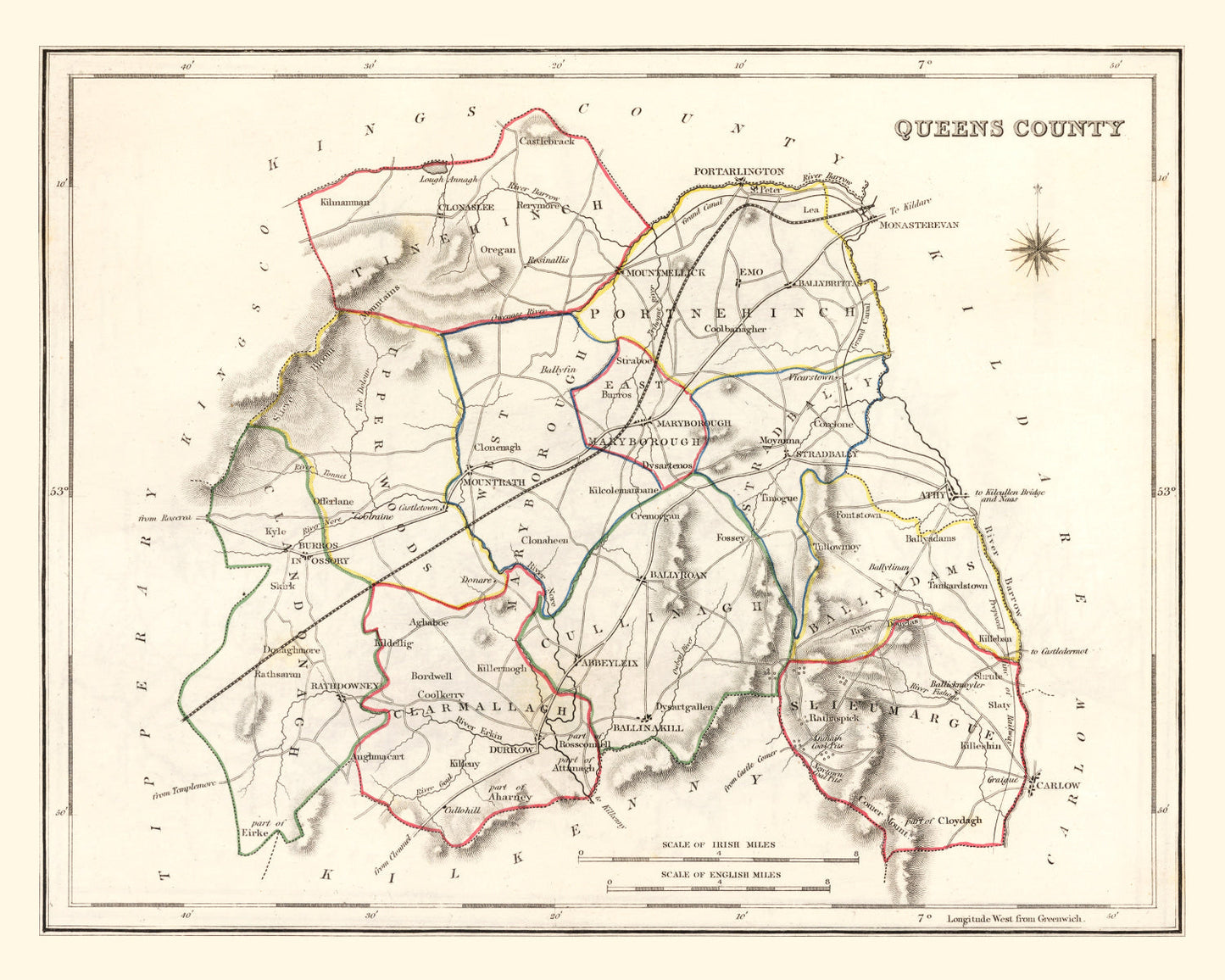 Vintage Map of Queens County Ireland, 1846