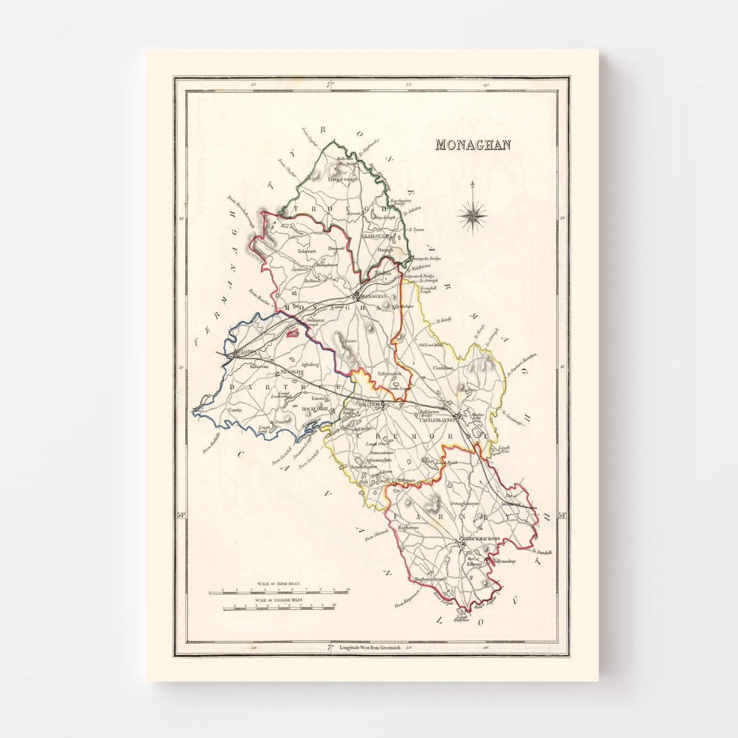 Vintage Map of Monaghan County Ireland, 1846