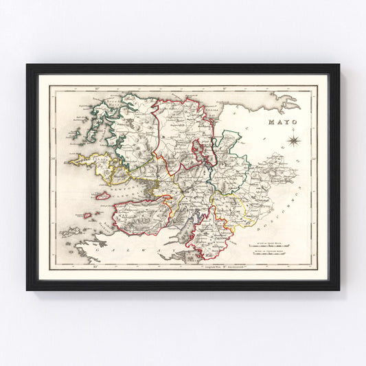 Vintage Map of Mayo County Ireland, 1846