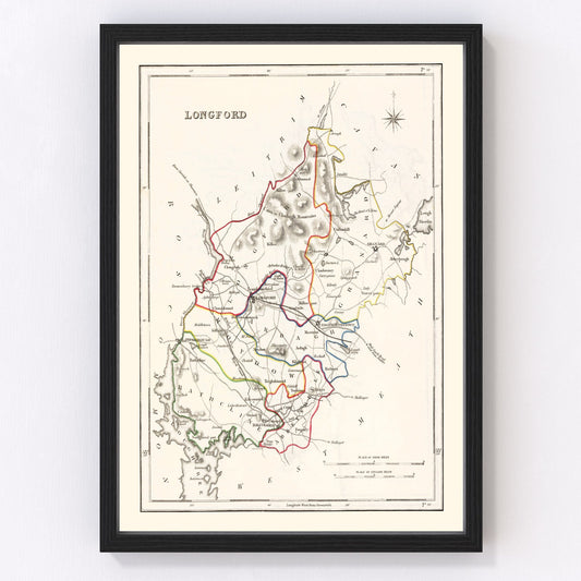 Vintage Map of Longford County Ireland, 1846
