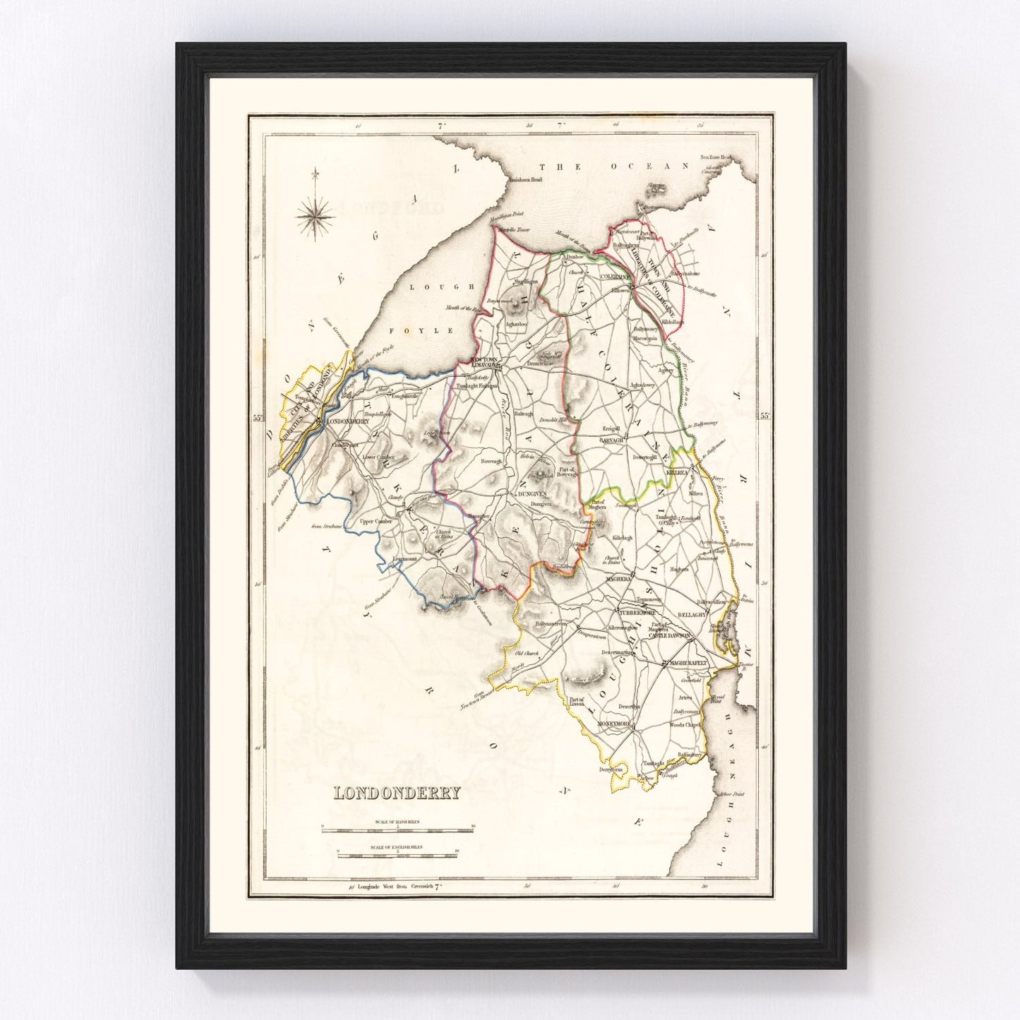 Vintage Map of Londonderry County Ireland, 1846