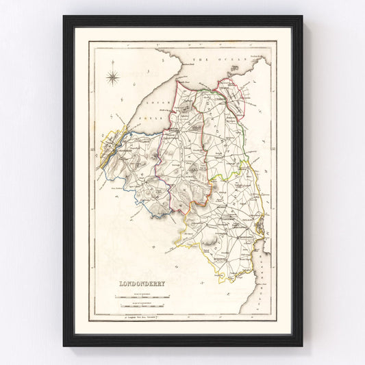 Vintage Map of Londonderry County Ireland, 1846