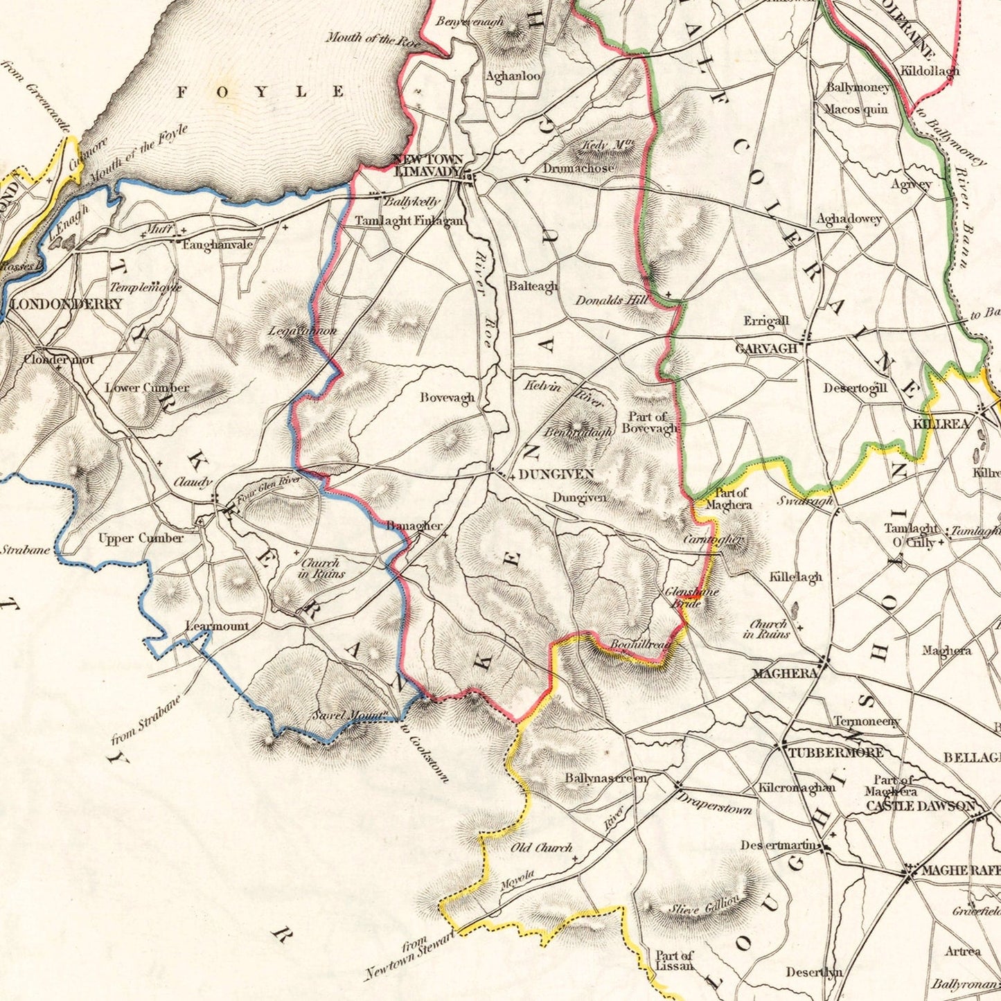 Vintage Map of Londonderry County Ireland, 1846