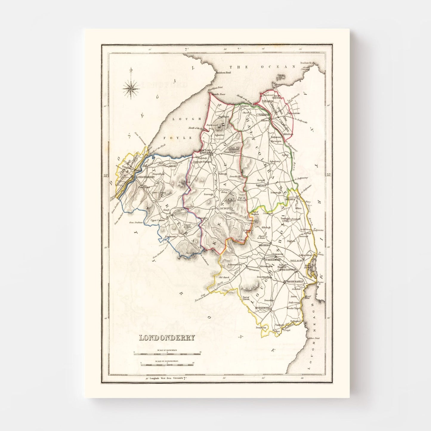Vintage Map of Londonderry County Ireland, 1846