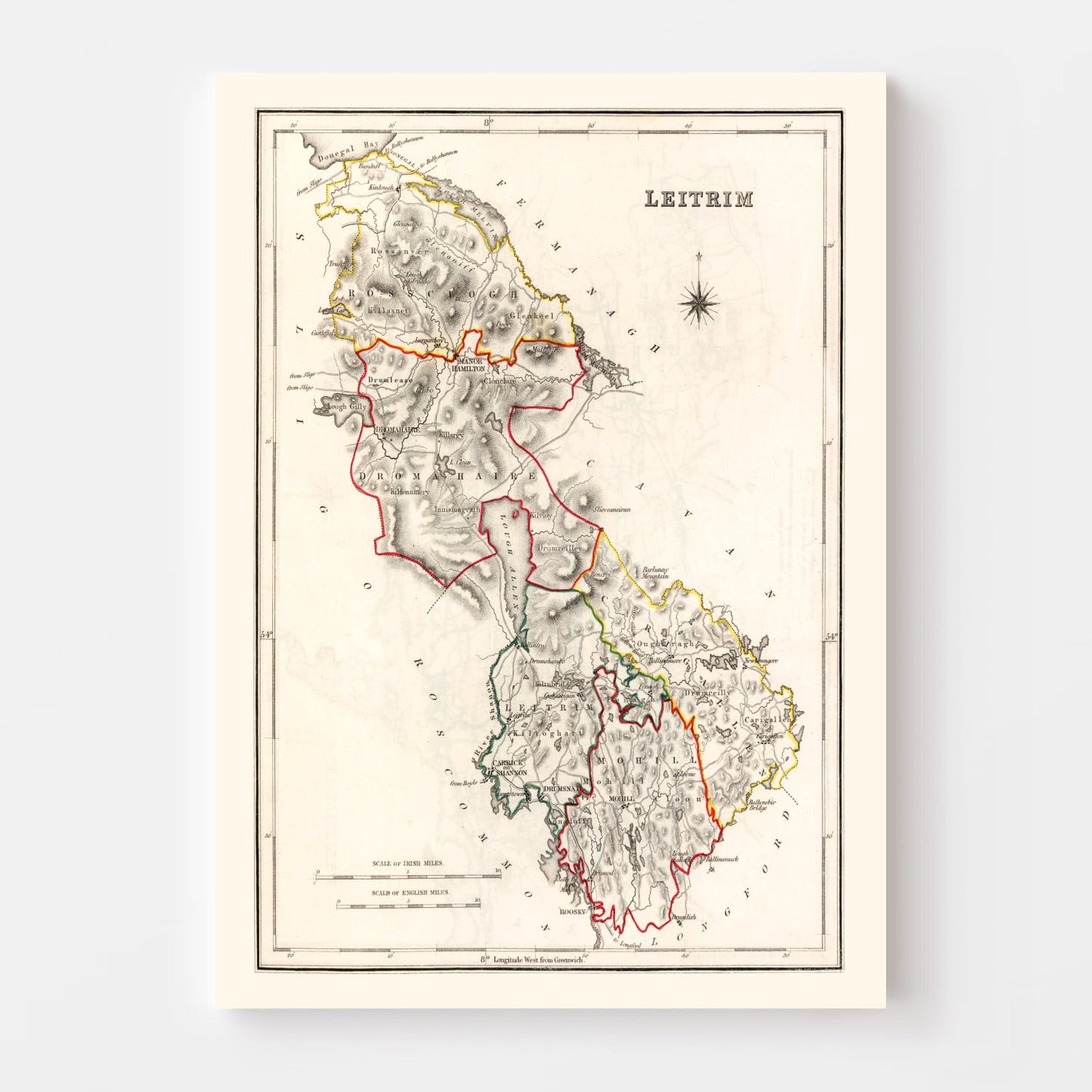 Vintage Map of Leitrim County Ireland, 1846
