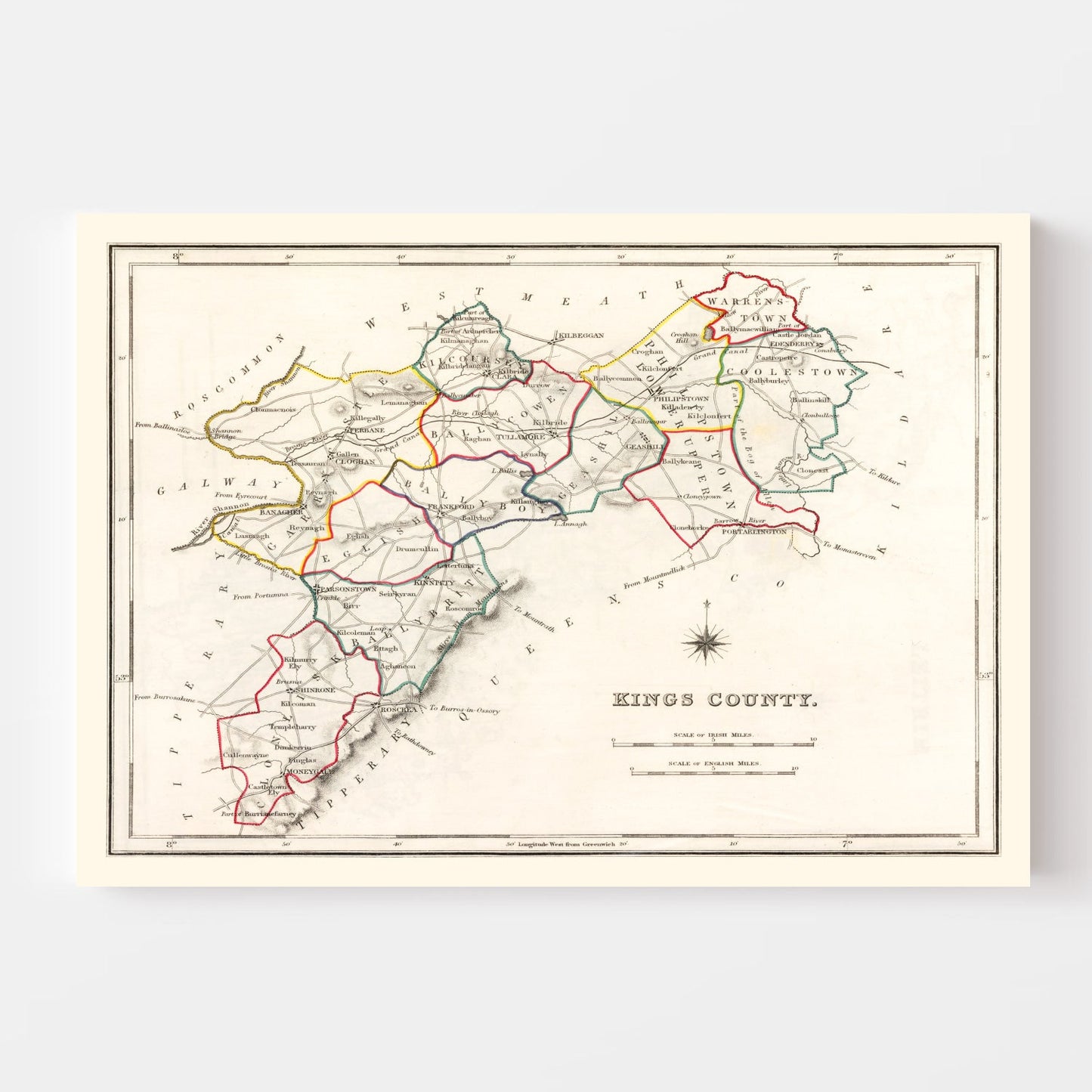 Vintage Map of Kings County Ireland, 1846