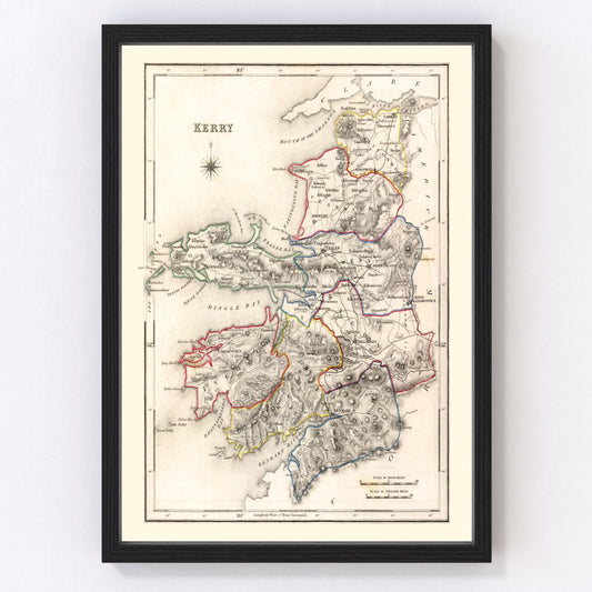 Vintage Map of Kerry County Ireland, 1846
