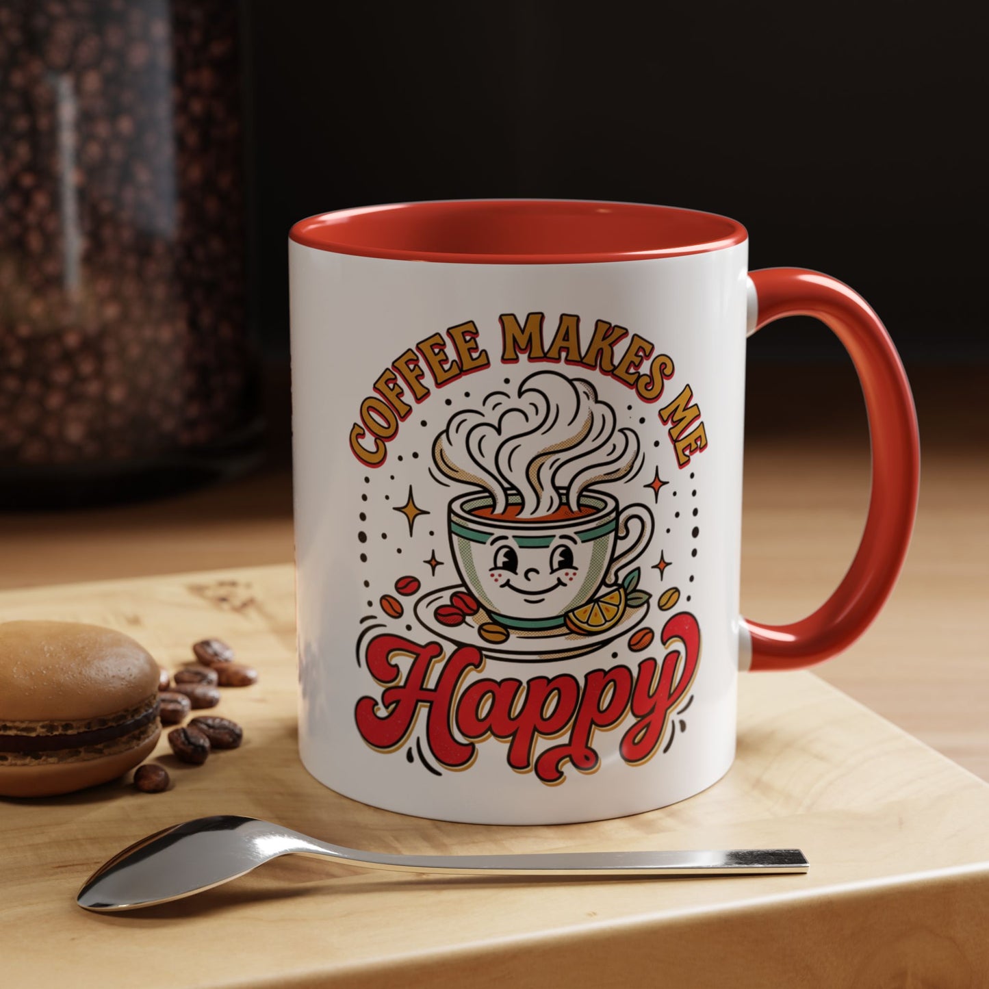 Coffee Mug — "Coffee Makes Me Happy" Cute Retro Accent Mug (11/15oz)