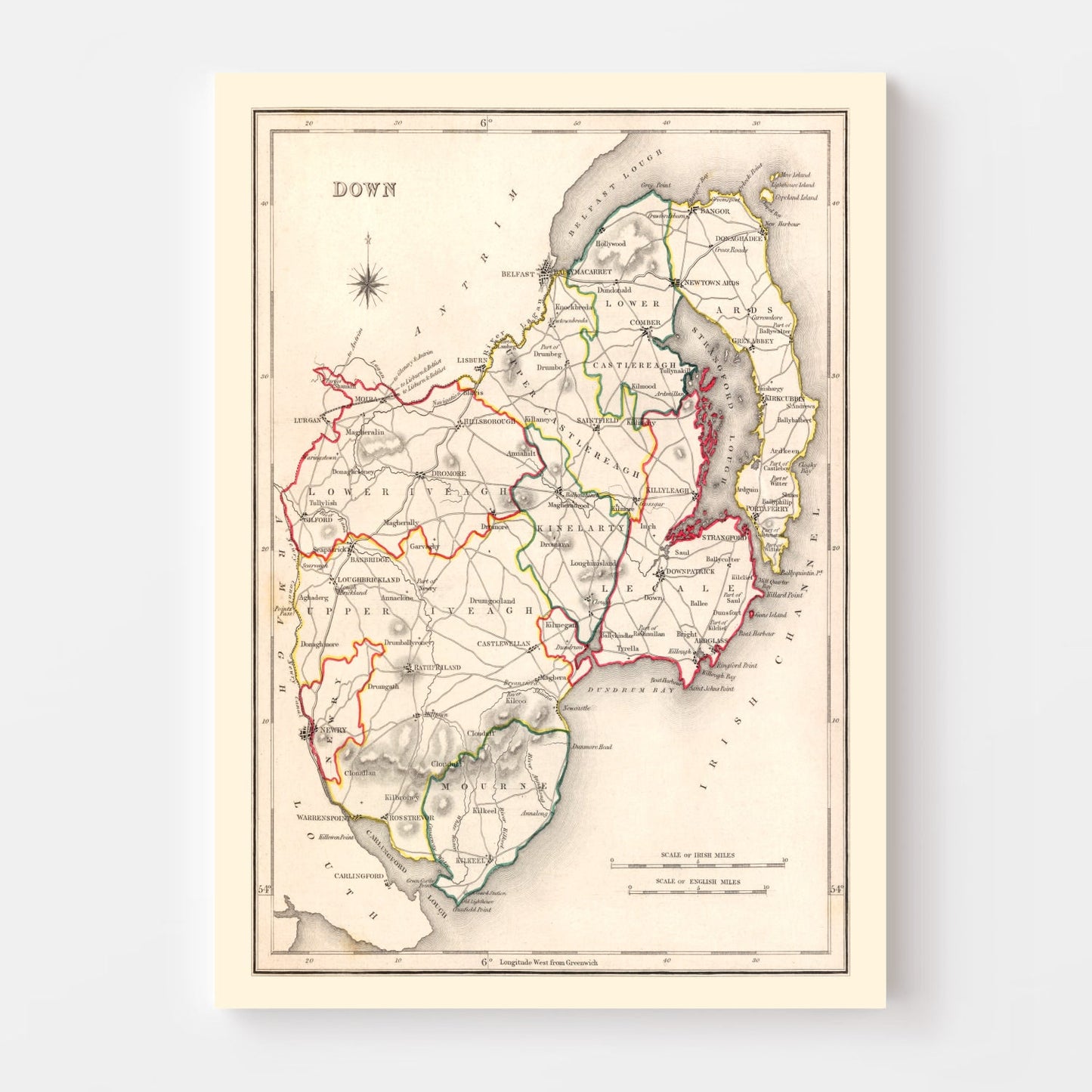 Vintage Map of Down County Ireland, 1846