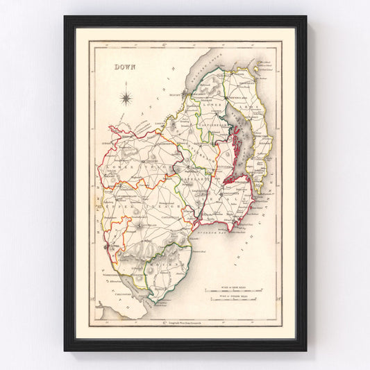 Vintage Map of Down County Ireland, 1846