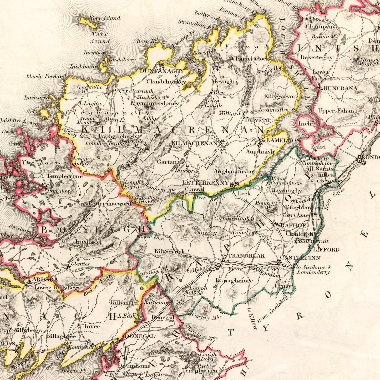 Vintage Map of Donegal County Ireland, 1846