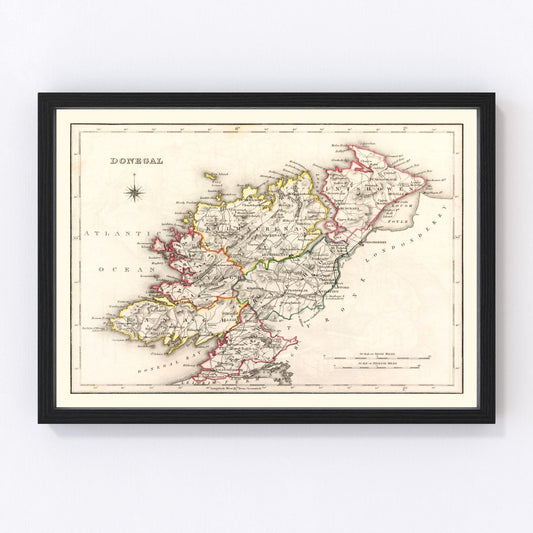 Vintage Map of Donegal County Ireland, 1846