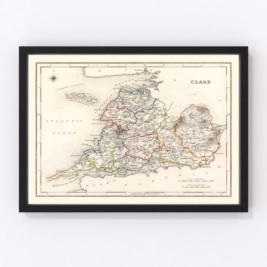 Vintage Map of Clare County Ireland, 1846
