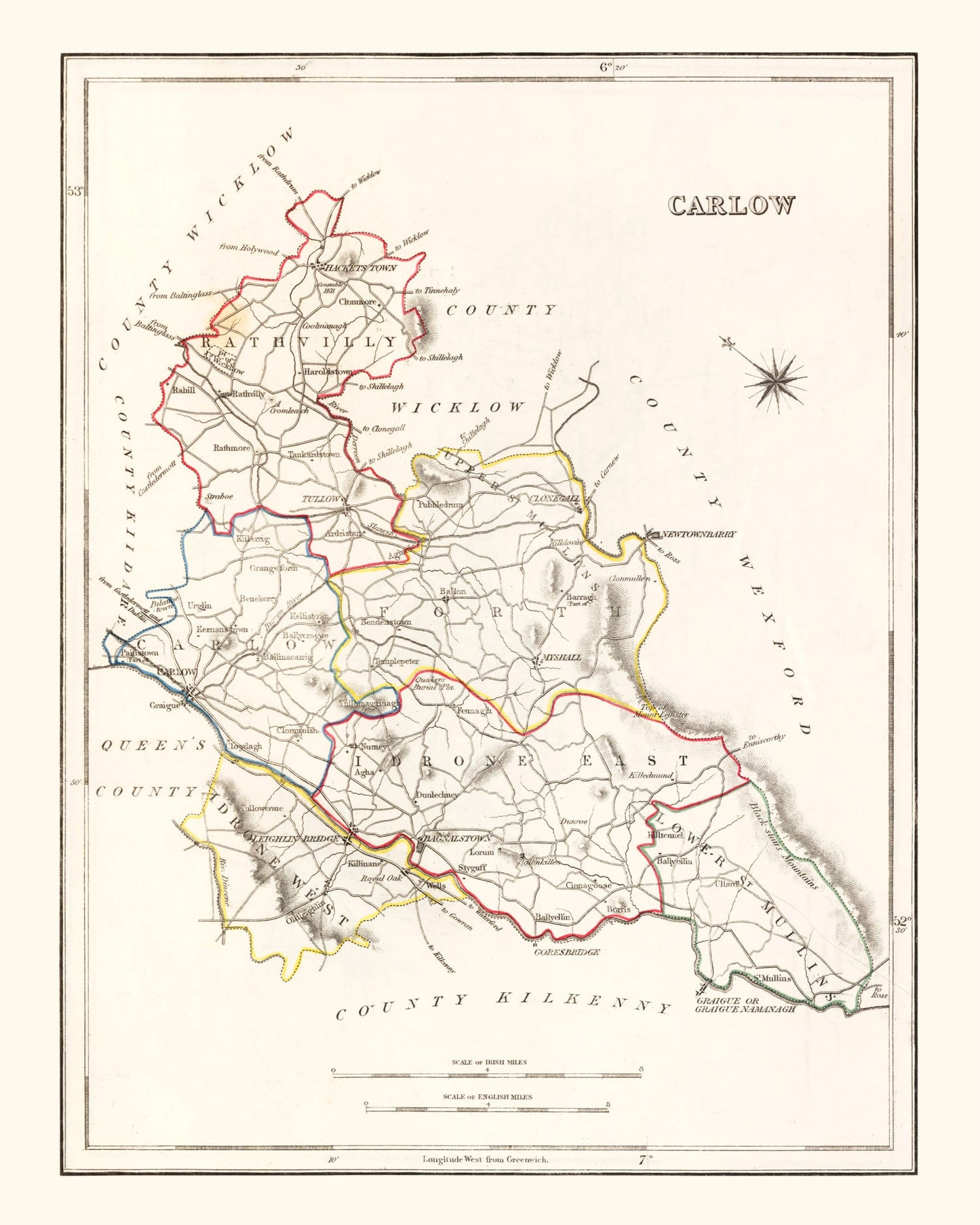 Vintage Map of Carlow County Ireland, 1846