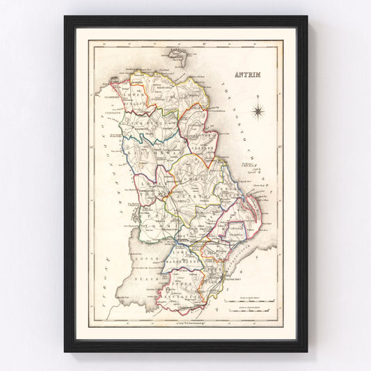 Vintage Map of Antrim County Ireland, 1846