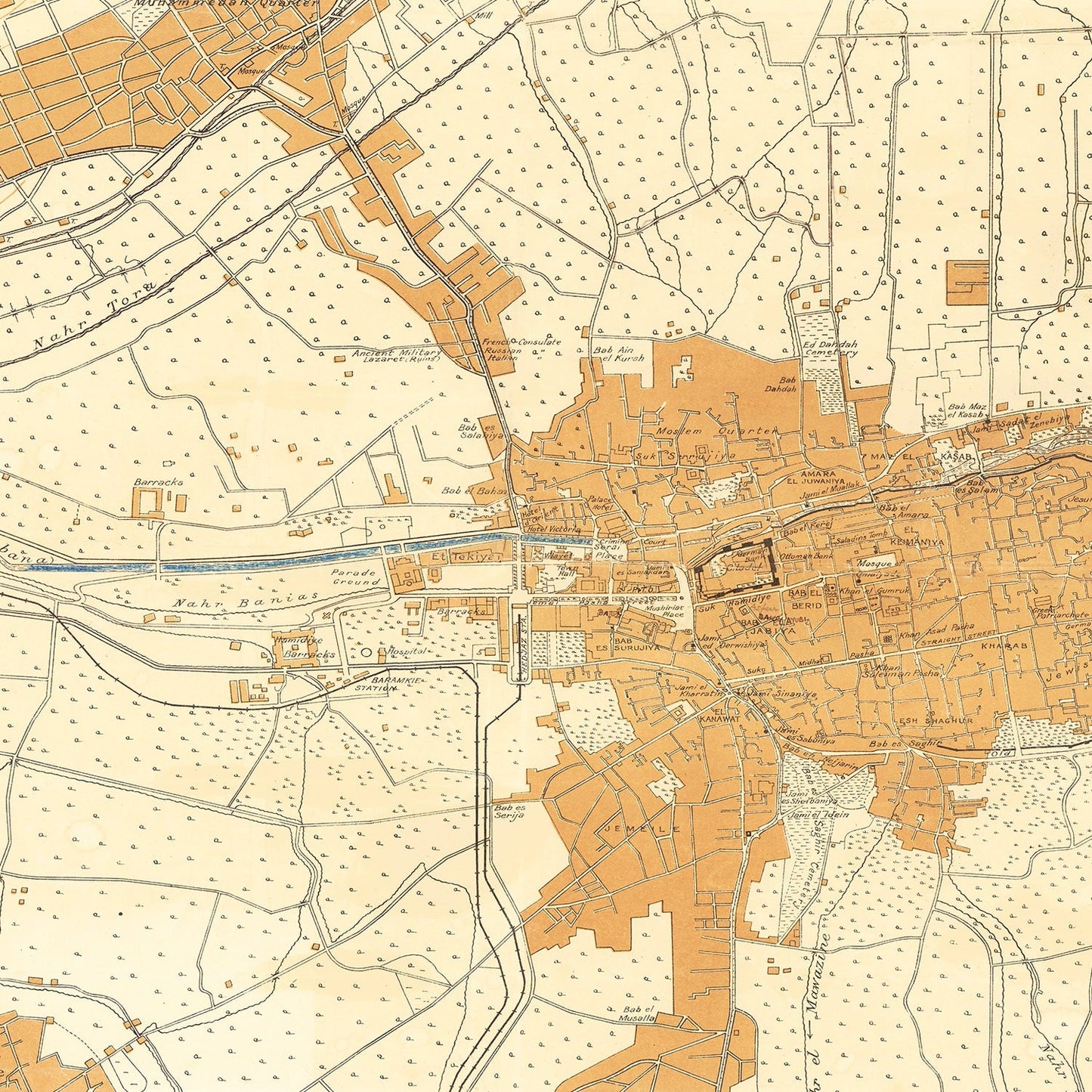 Vintage Map of Damascus, Syria 1918
