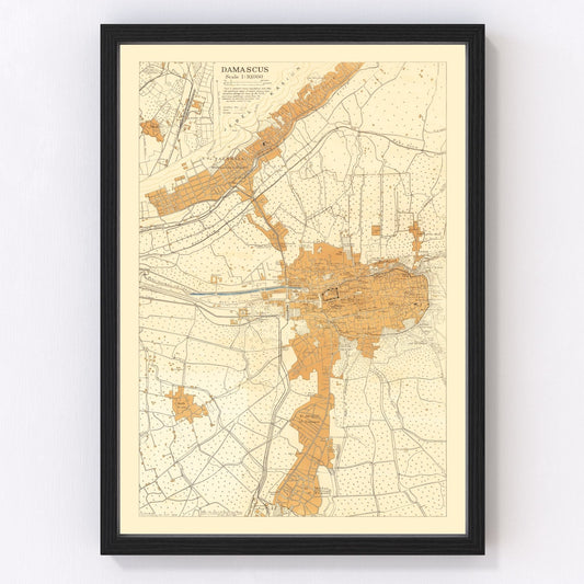 Vintage Map of Damascus, Syria 1918