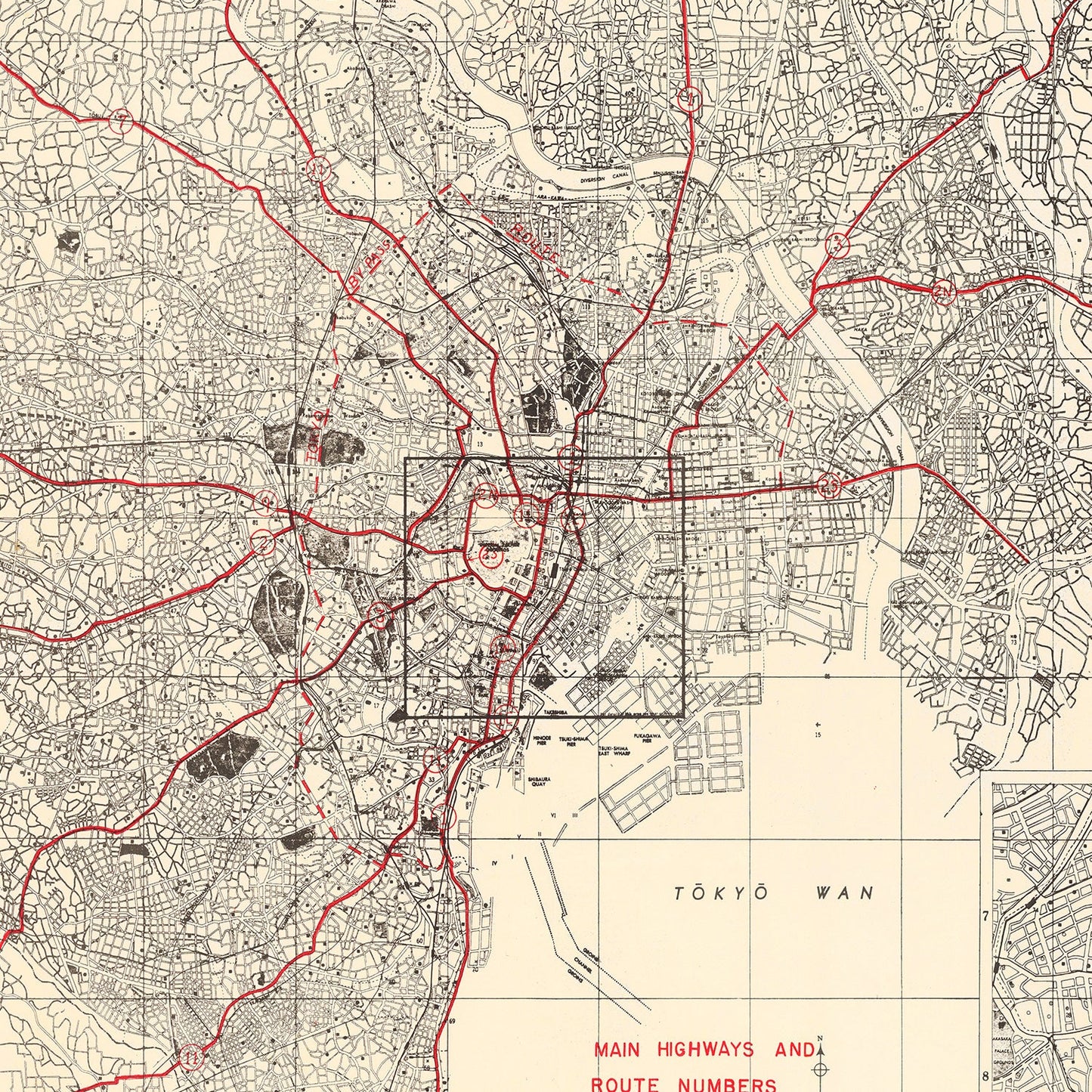 Vintage Map of Tokyo, Japan 1945