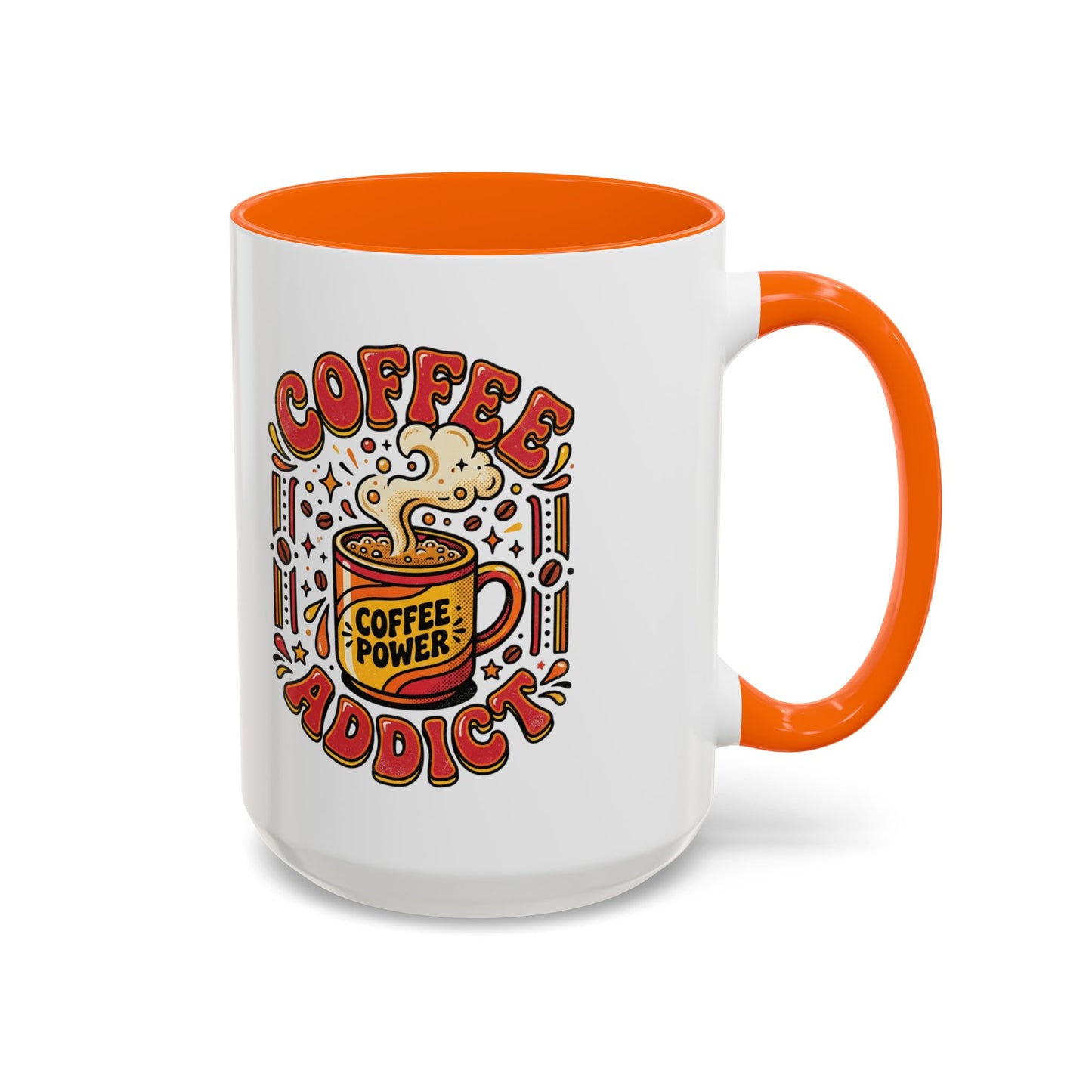 Coffee Addict Accent Mug — "Coffee Power" Retro Coffee Lover Gift (11oz/15oz)