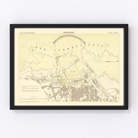 Vintage Map of Livorno, Italy 1884