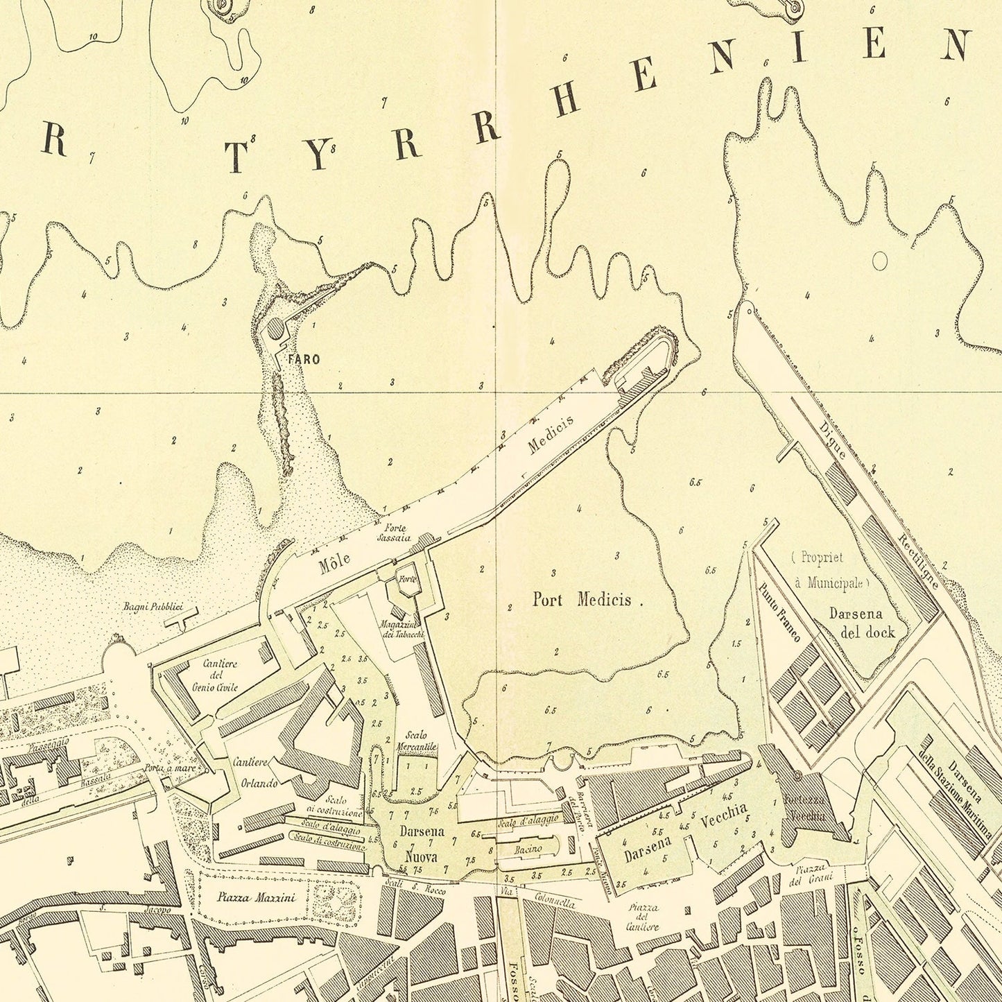 Vintage Map of Livorno, Italy 1884