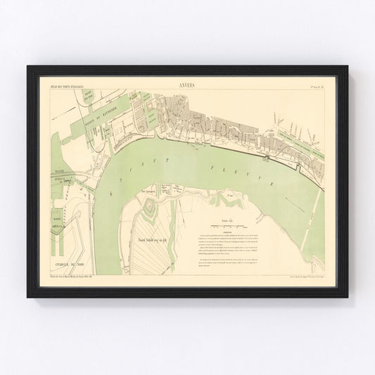 Vintage Map of Antwerp, Belgium 1883