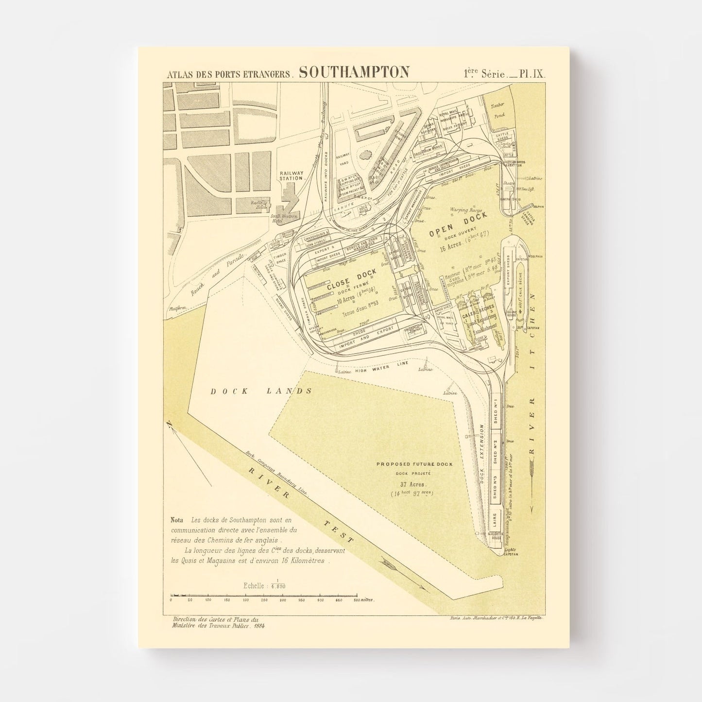 Vintage Map of Southampton, England 1884
