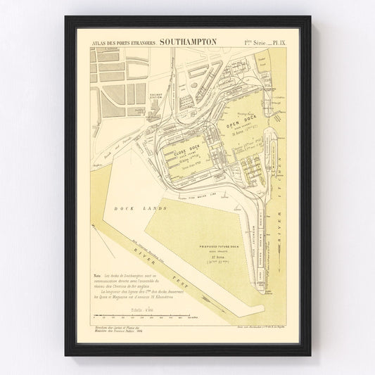 Vintage Map of Southampton, England 1884