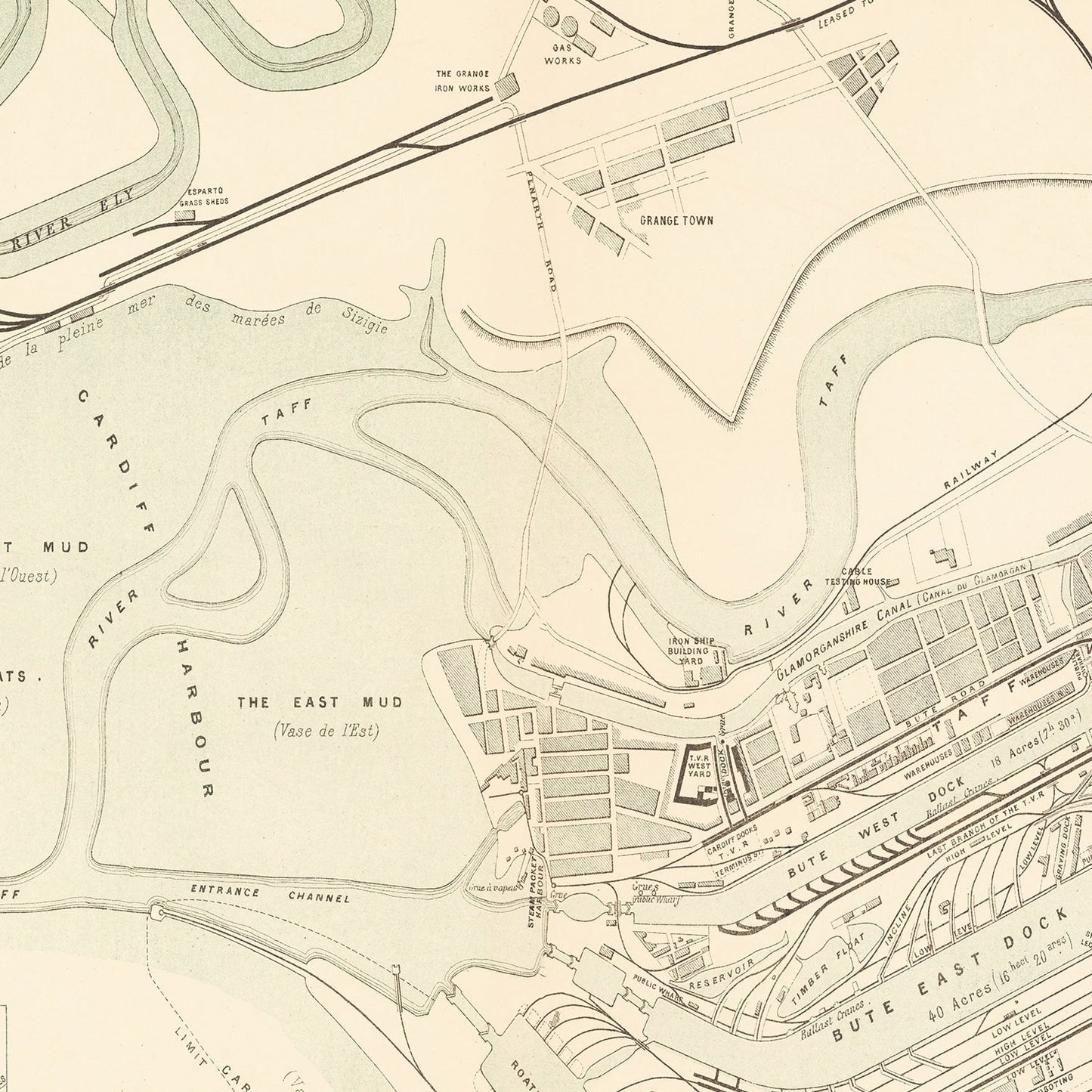 Vintage Map of Cardiff, England 1883