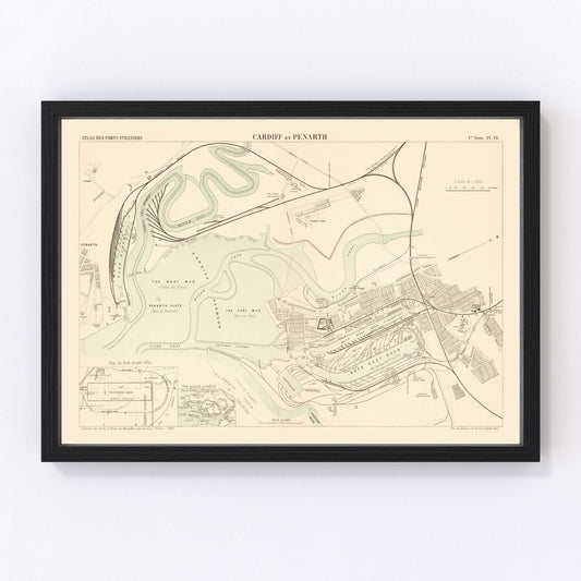 Vintage Map of Cardiff, England 1883
