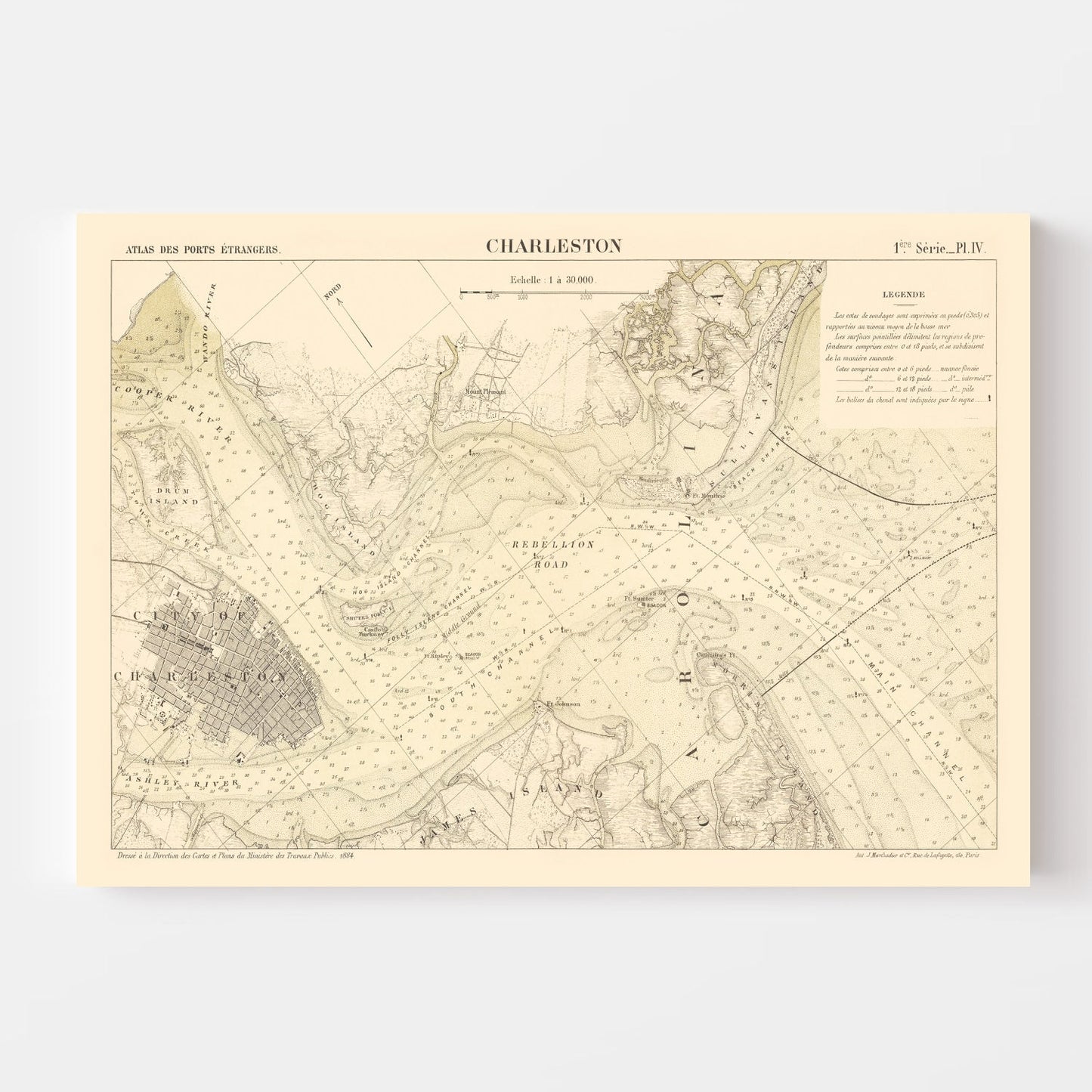 Vintage Map of Charleston, South Carolina 1884