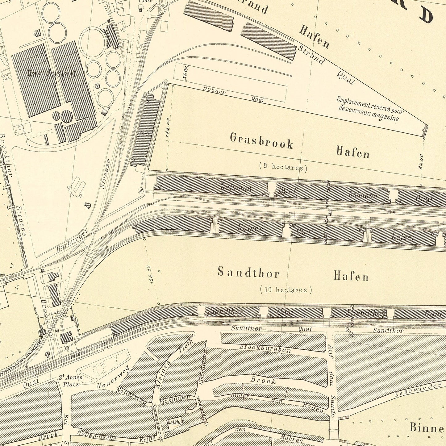 Vintage Map of Hamburg, Germany 1884