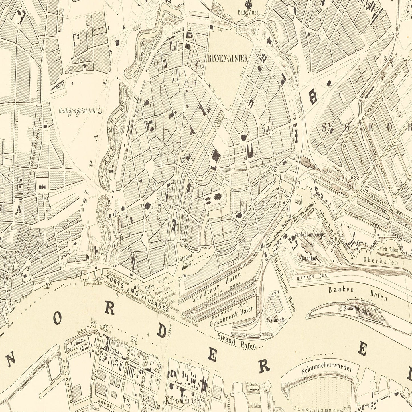 Vintage Map of Hamburg, Germany 1884