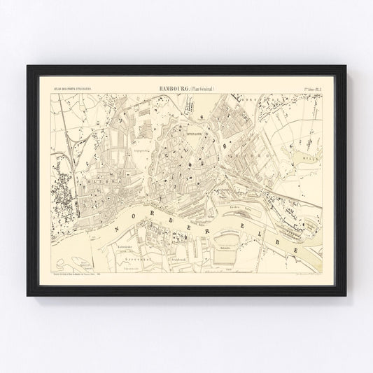 Vintage Map of Hamburg, Germany 1884