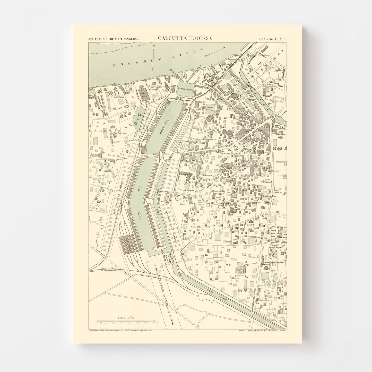 Vintage Map of Calcutta, India 1890