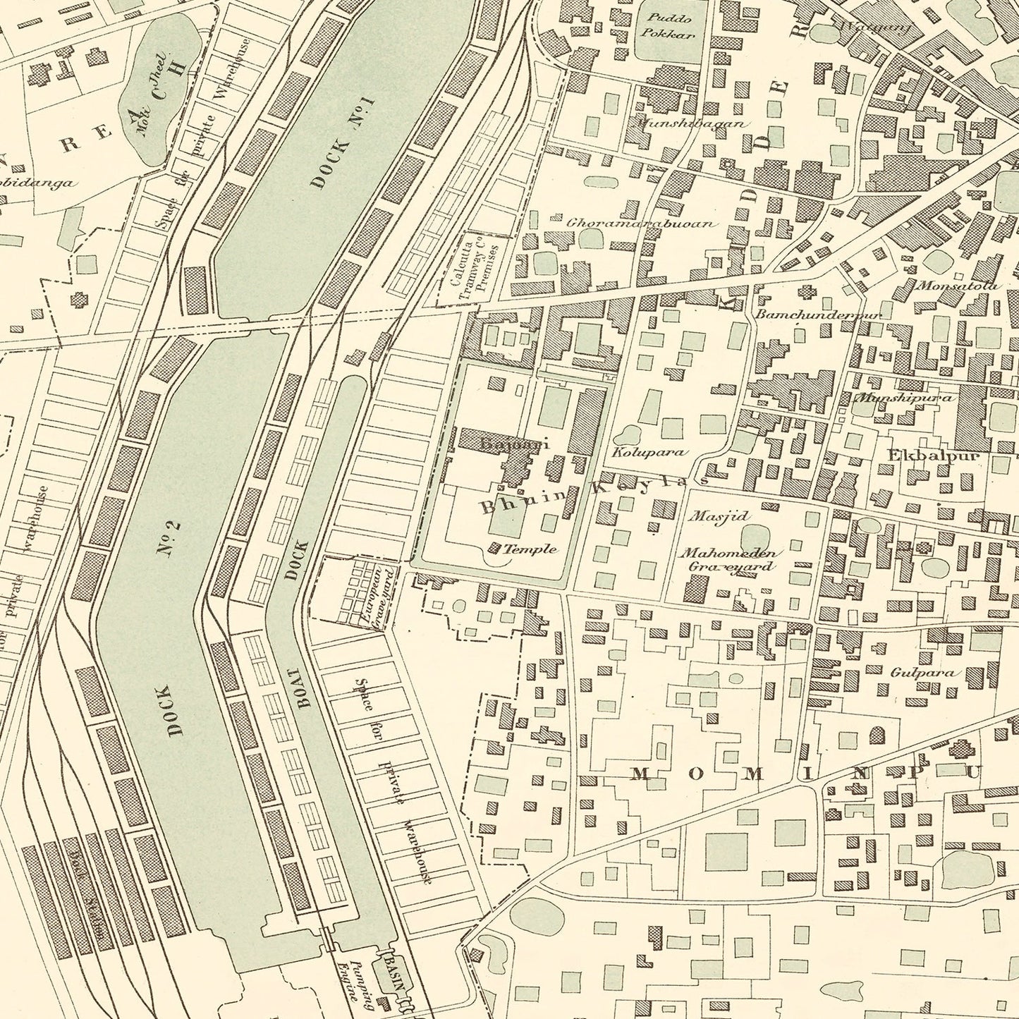 Vintage Map of Calcutta, India 1890