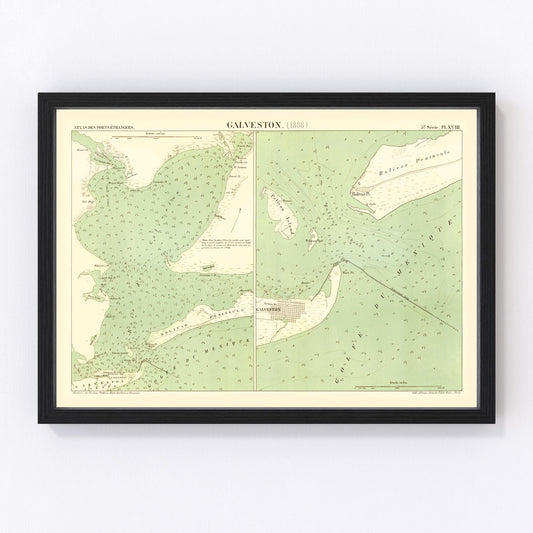 Vintage Map of Galveston, Texas 1888