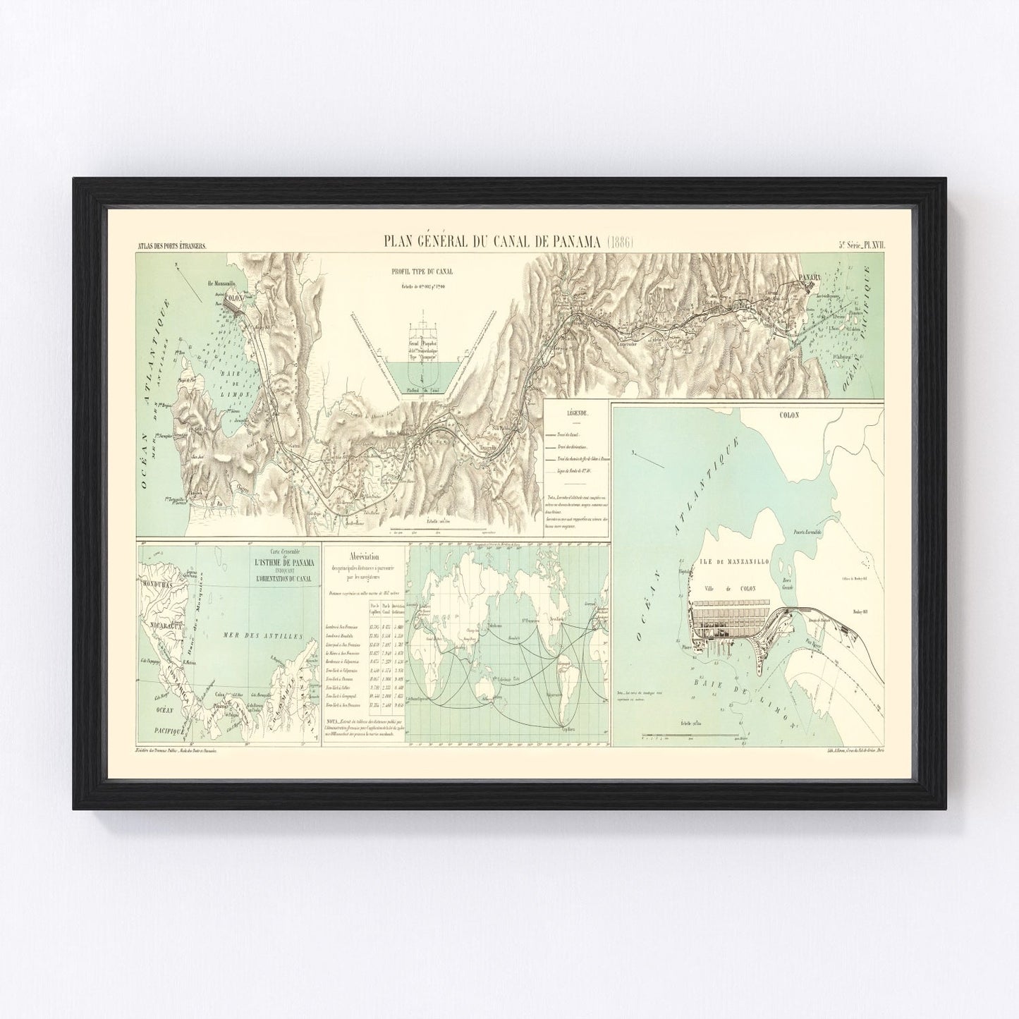 Vintage Map of Panama Canal, 1886