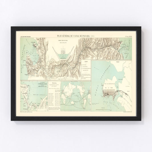 Vintage Map of Panama Canal, 1886